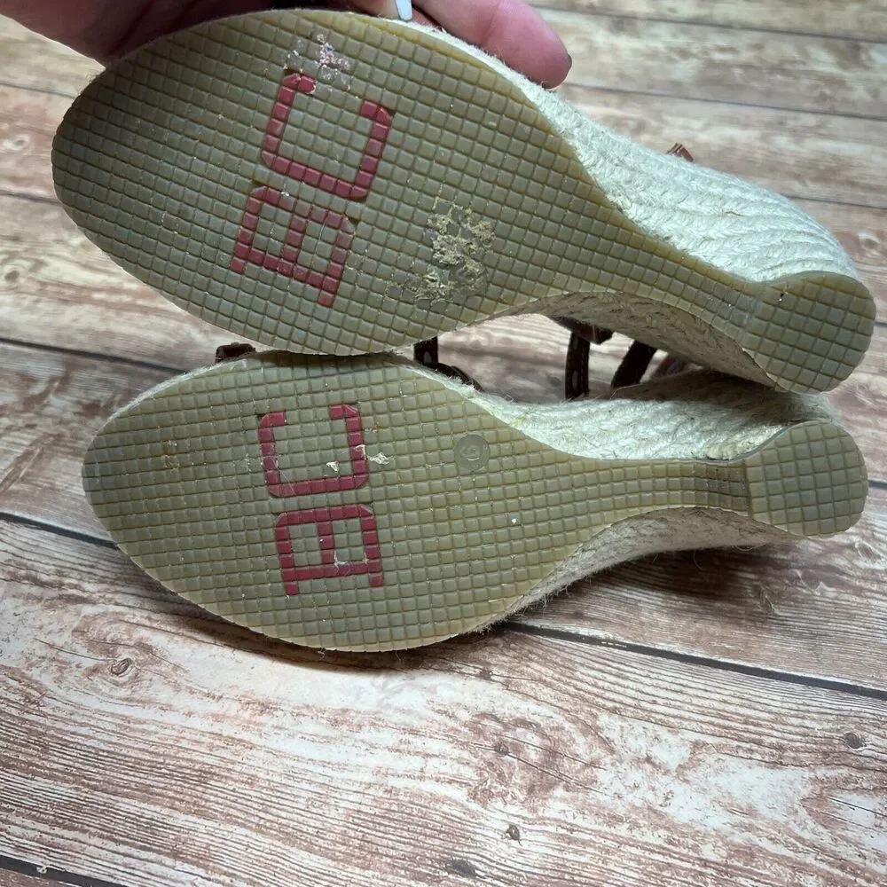 BC‎ Footwear Brown Beige Ankle Strap Espadrille Leather Wedge Sandals Size 6